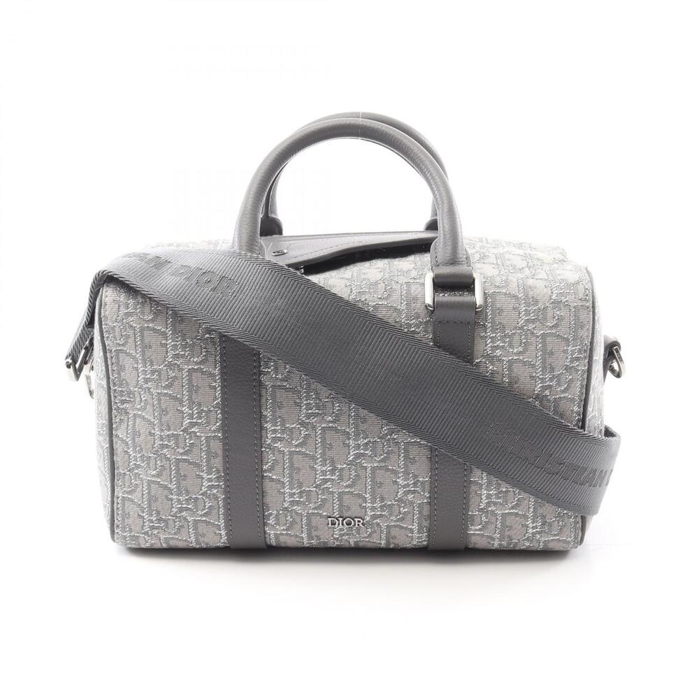 Dior Langot Oblique Handbag Canvas Leather Gray Silver Tones